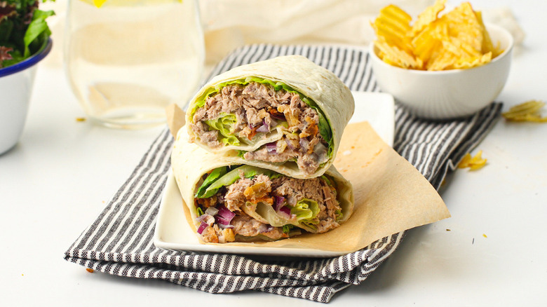 stacked tuna wrap on plate