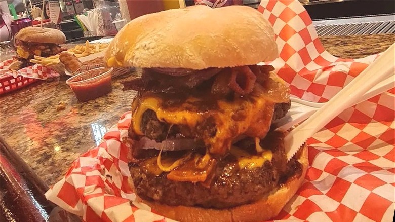 double Burger with chili and bacon