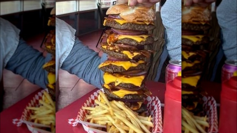 sextuple burger with fries