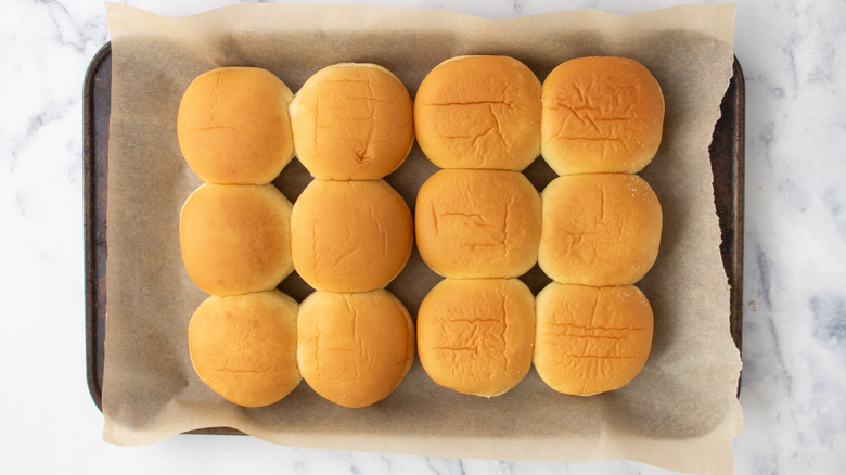 Slider rolls in a baking pan