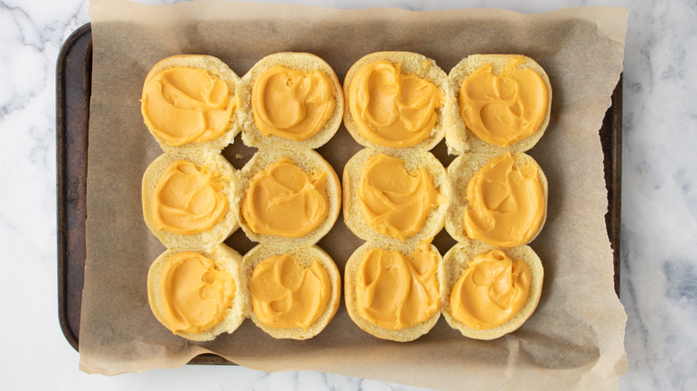 Slider rolls spread with Cheez Whiz