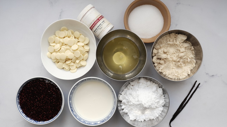 ingredients for heart-shaped macarons