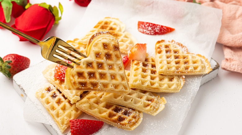 heart-shaped waffles on plate 