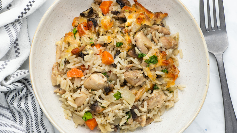 chicken and rice casserole on a plate