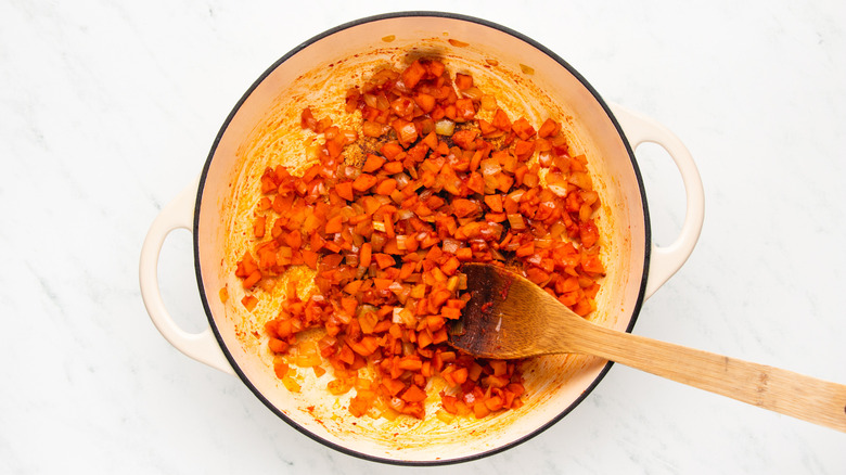 Vegetables cooking in casserole pot