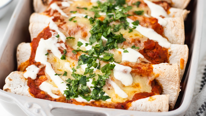 Close up of mushroom enchiladas