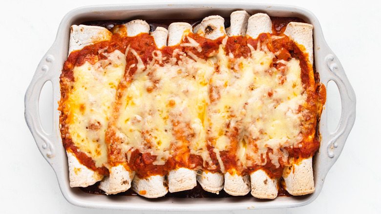 Baked enchiladas in dish