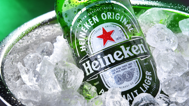 Bottle of Heineken on ice