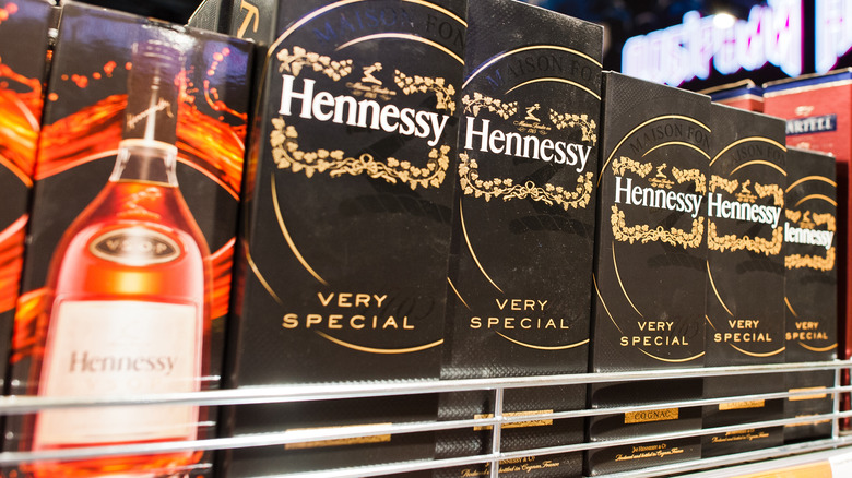 Hennessy boxes in display aisle