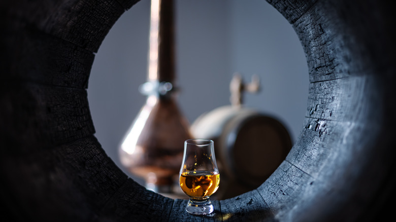 Brandy snifter in charred barrel