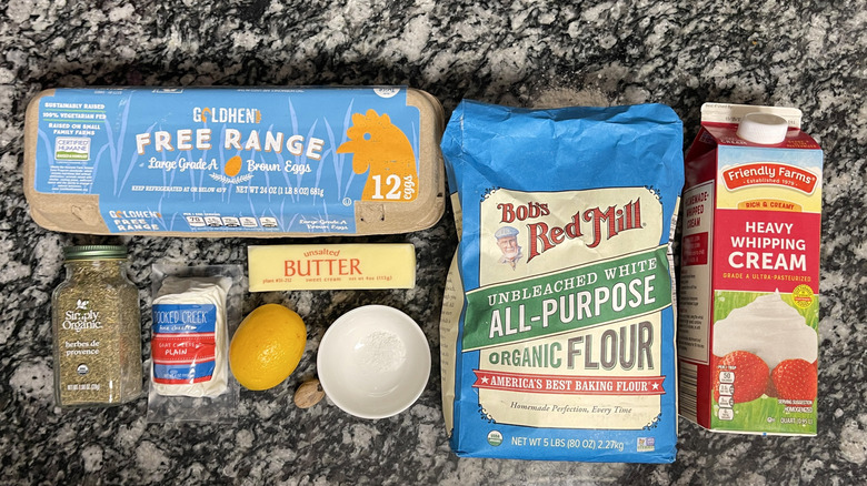 Ingredients for herb and goat cheese Dutch baby