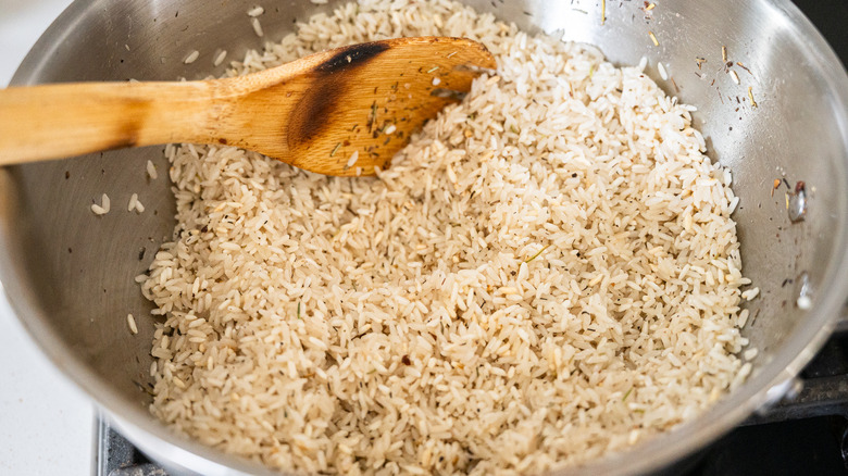 toasting rice in saucepan