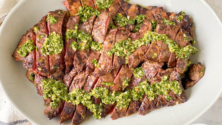 steak with herbs on plate