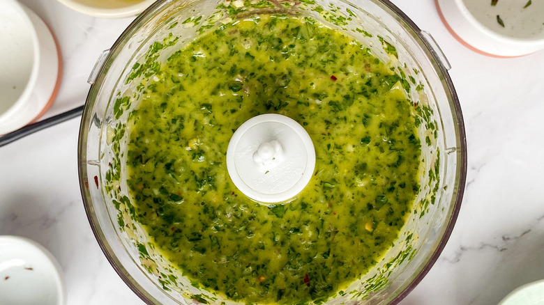 herb mixture in food processor