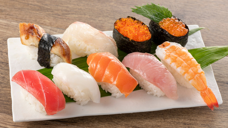 Different types of nigiri sushi