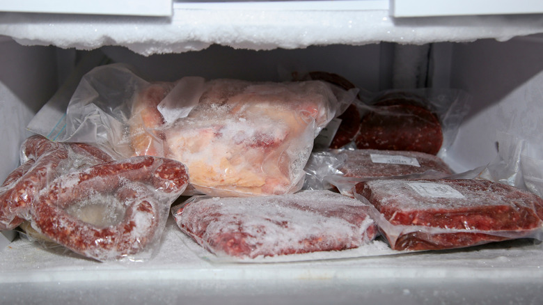 Frozen meat in freezer
