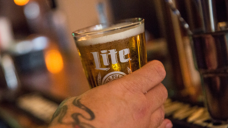 Miller Lite beer in a pint glass