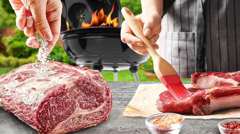 preparing steak cuts to grill