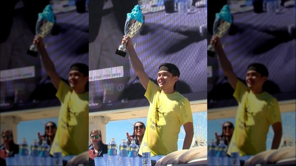 Matt Stonie with Peeps trophy