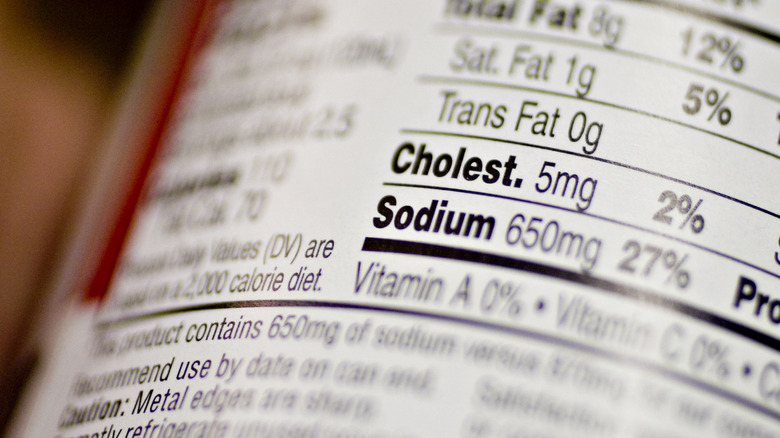 A nutrition label showing sodium