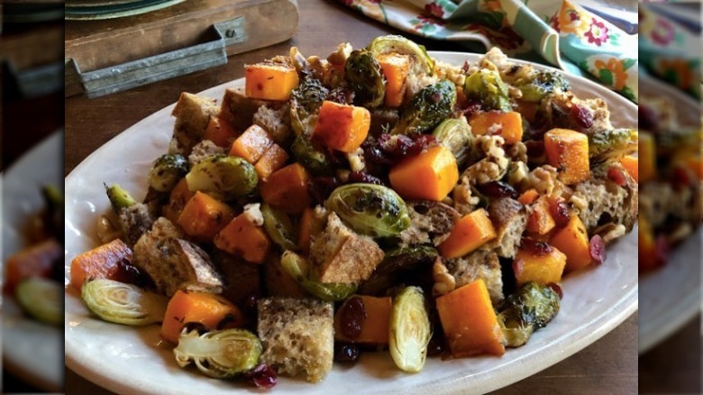 fall-themed Panzanella on plate