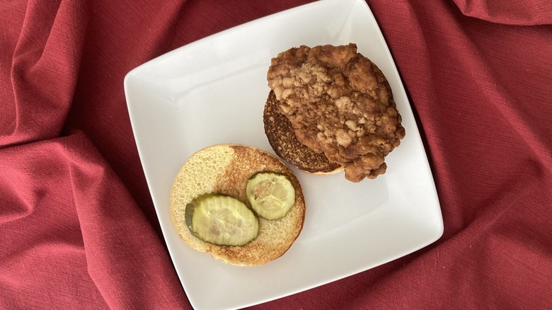 McCrispy Chicken sandwich open on plate