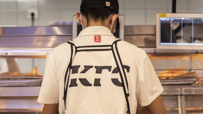 A KFC employee at work