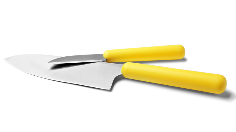 Chef's knife and paring knife with yellow handles