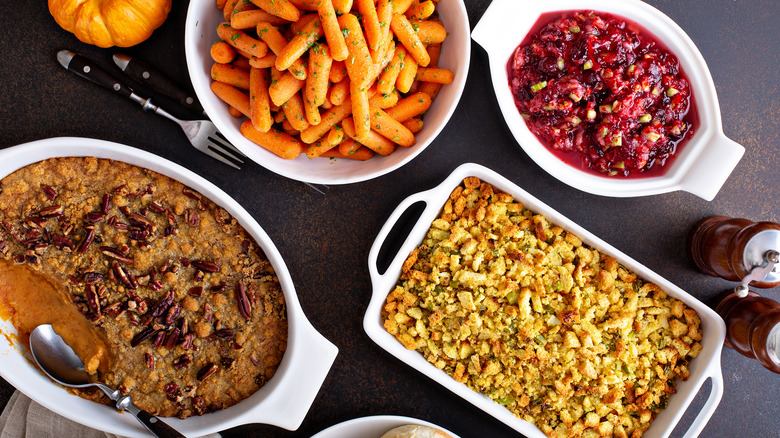 Thanksgiving side dishes on table