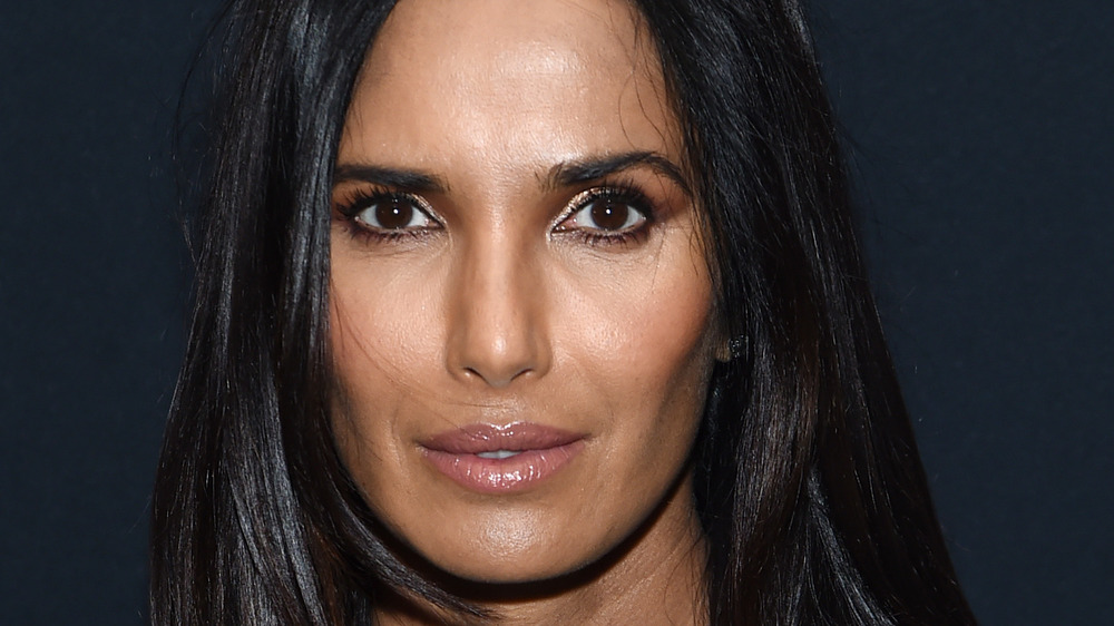 Close-up shot of Padma Lakshmi looking serious