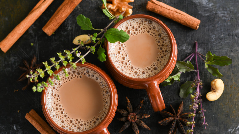 Chai tea cinnamon sticks and spices