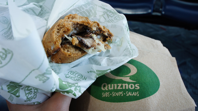 Quiznos sandwich in wrapper