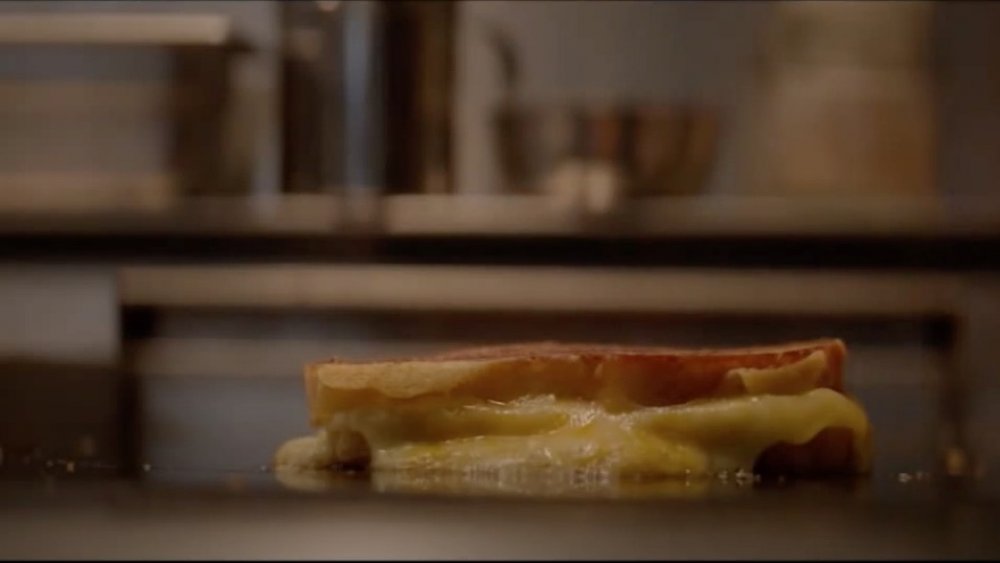 Chef grilled cheese sandwich scene- sandwich on the grill 