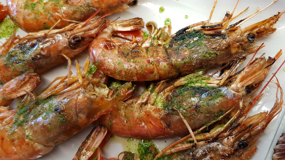 Shrimp close-up with green sauce