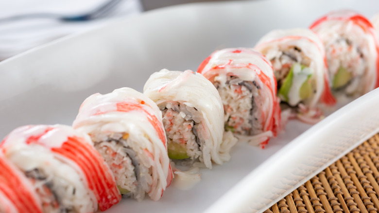 Imitation crab meat in sushi 