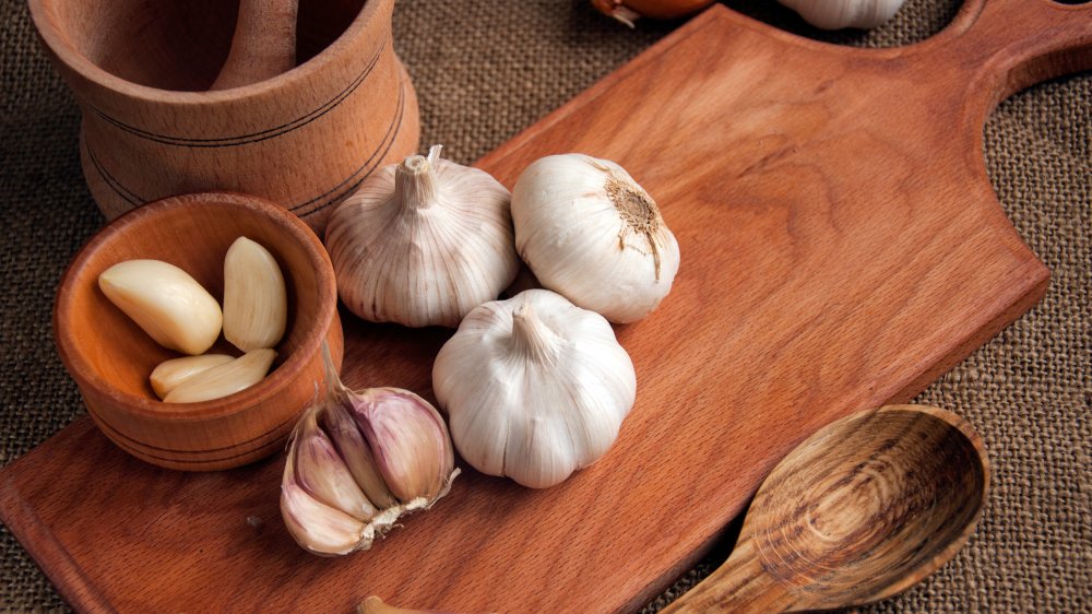 Garlic on a wooden board