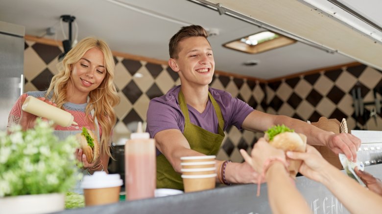 Food truck serving customers