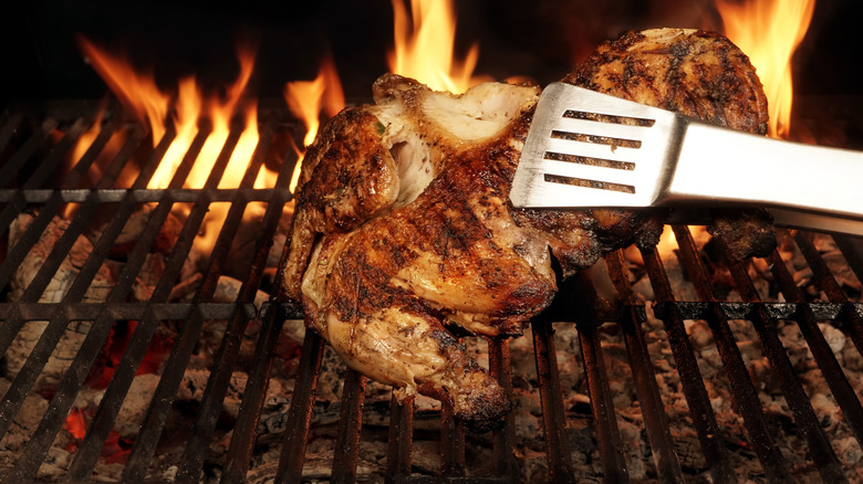 Grilling a piece of chicken 