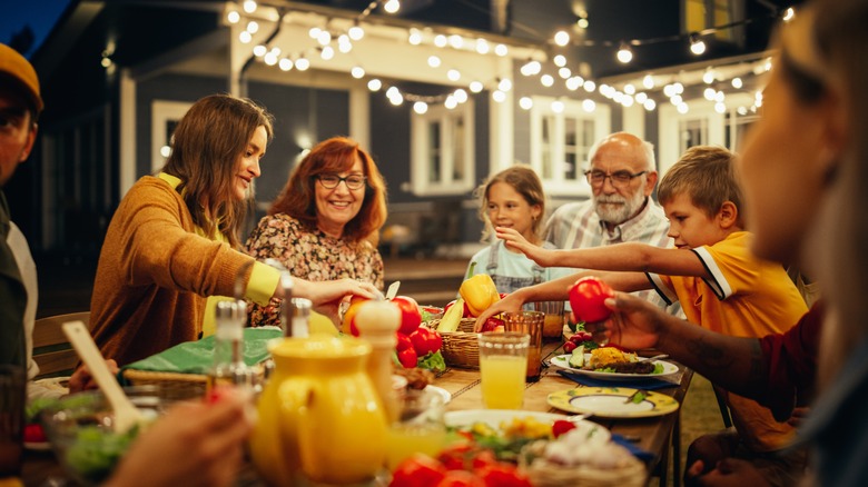 People eating at dinner table