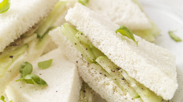 Crustless cucumber sandwiches white bread