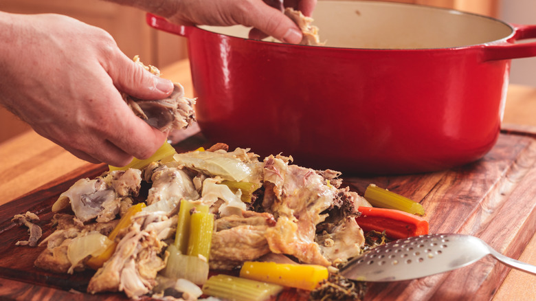 Separating chicken meat and bones