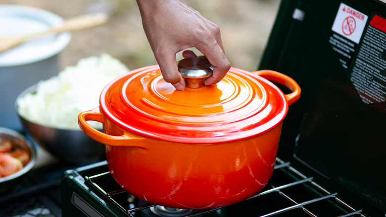 Hand touching pot lid