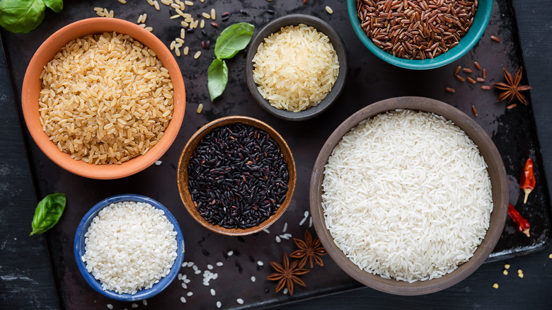 various rice grains in bowls