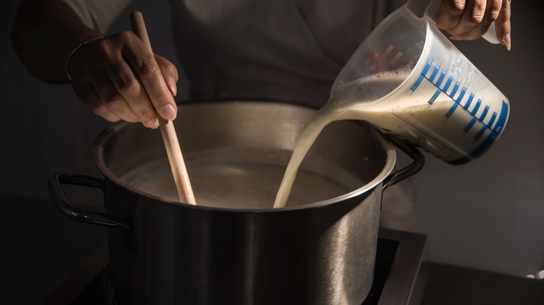 pouring liquid into rice