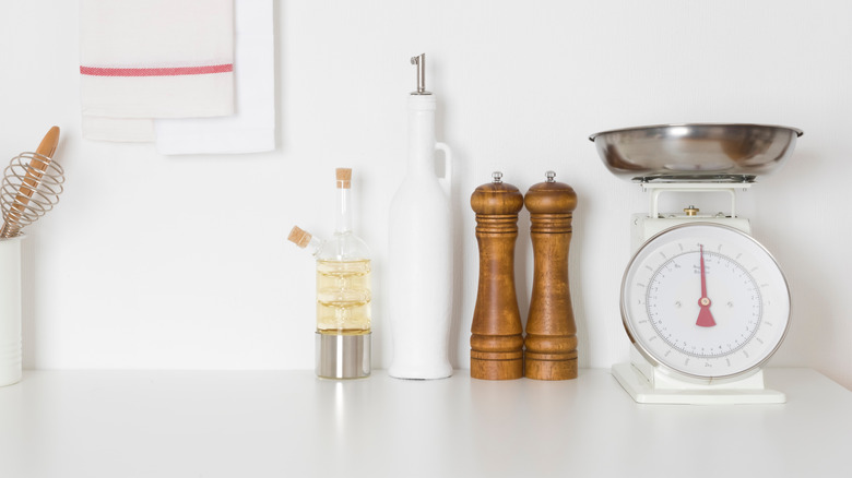 Minimalist kitchen with scale