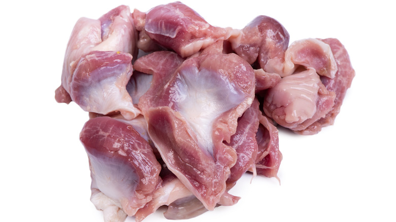chicken giblets on white background