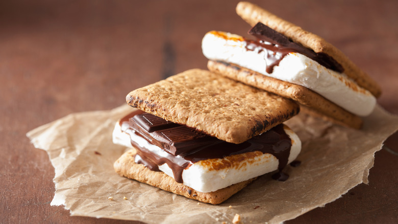 Two s'mores stacked on top of each other