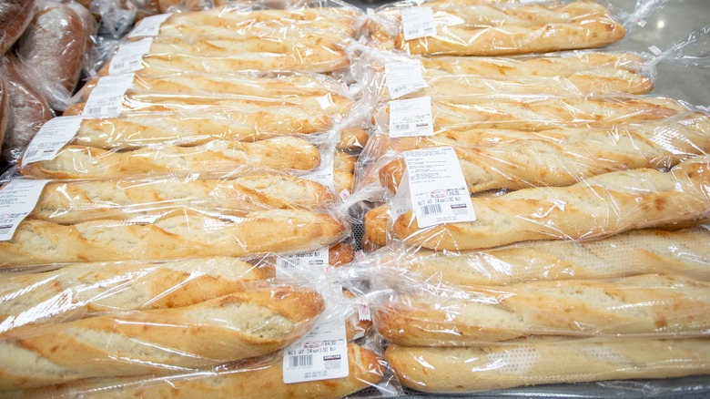 baguettes wrapped in plastic 