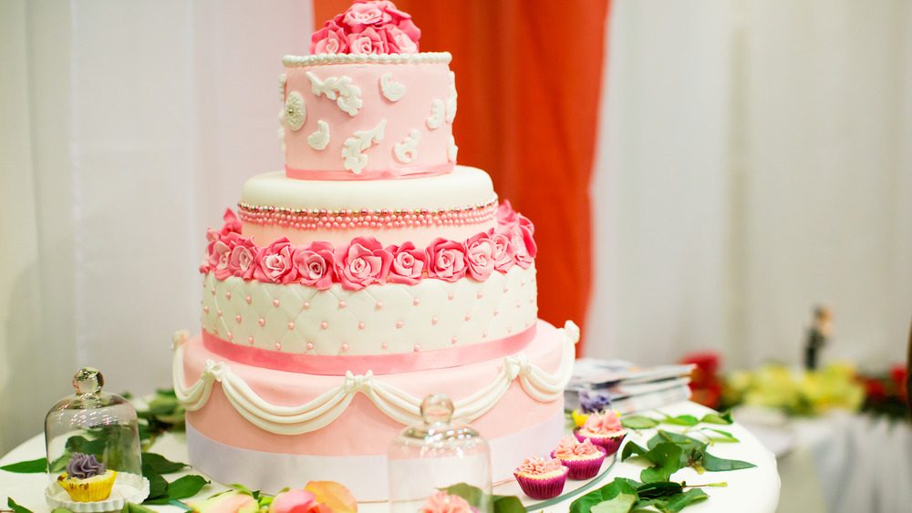 Pink and white wedding cake