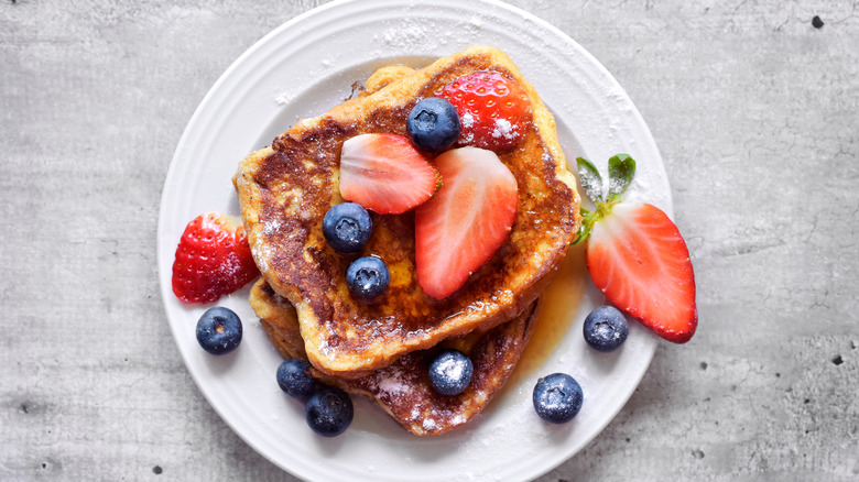 French toast with fruit and maple syrup
